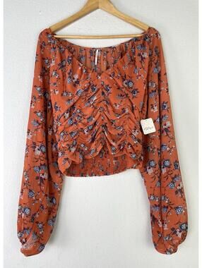 NWT Free People New Final Rose Blouse In Rust Combo Size L Retail $98